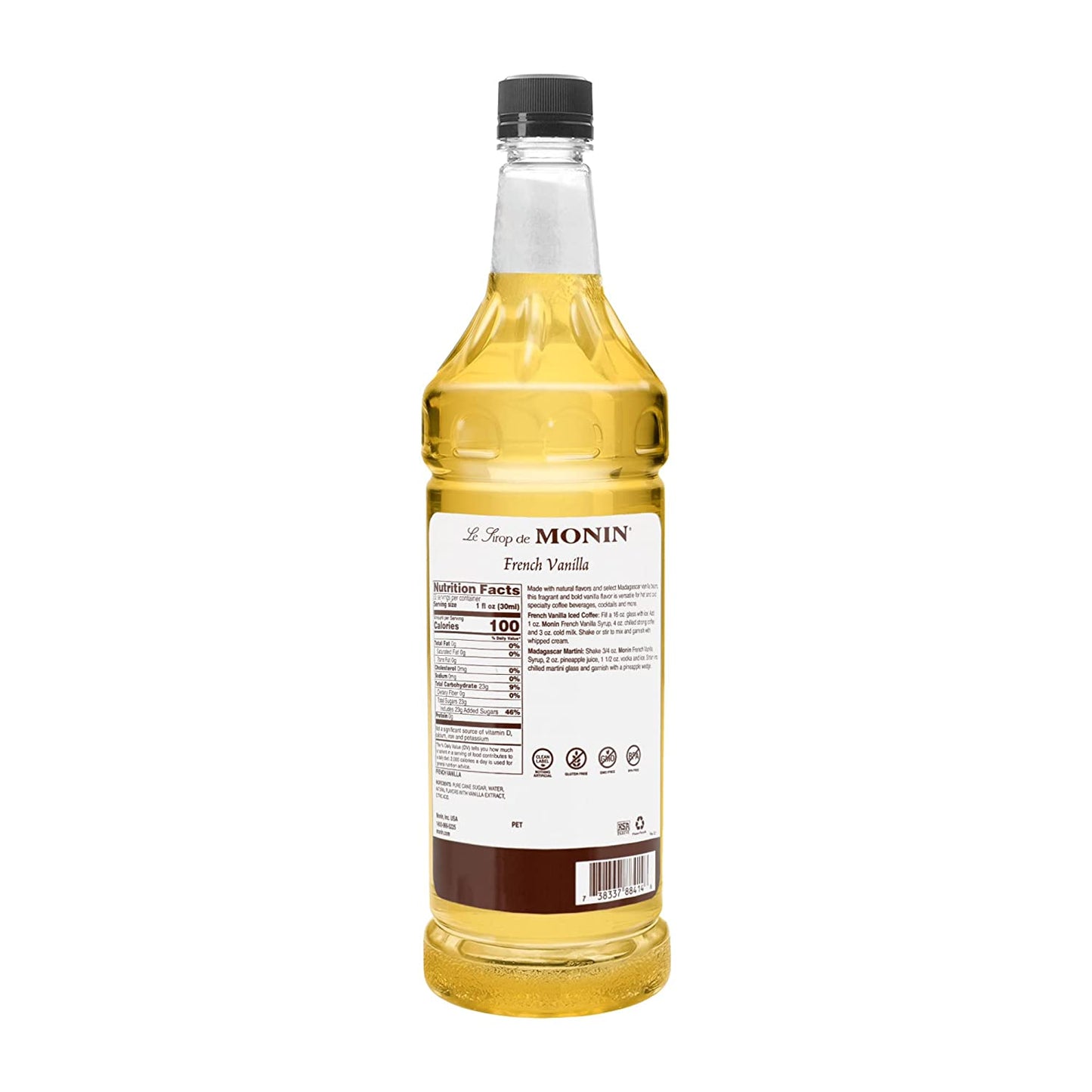 Monin - French Vanilla Syrup, Boxed, Versatile Flavor, Natural Flavors, Great for Coffees, Cocktails, Shakes, and Kids Drinks, Non-Gmo, Gluten-Free (1 Liter)