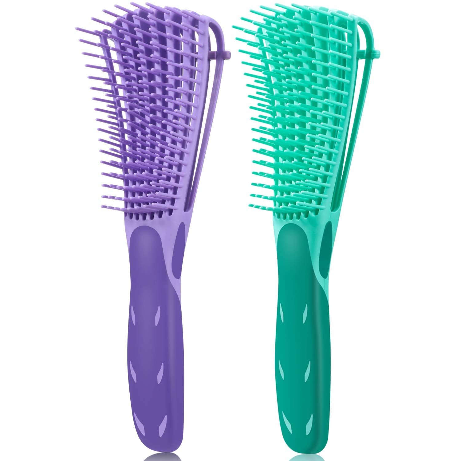 2 Pack Detangling Brush for Curly Hair, Ez Detangler Brush Hair Detangler, Afro Textured 3A to 4C Kinky Wavy for Wet/Dry/Long Thick Curly Hair, Exfoliating for Shiny Curls (Green, Purple)