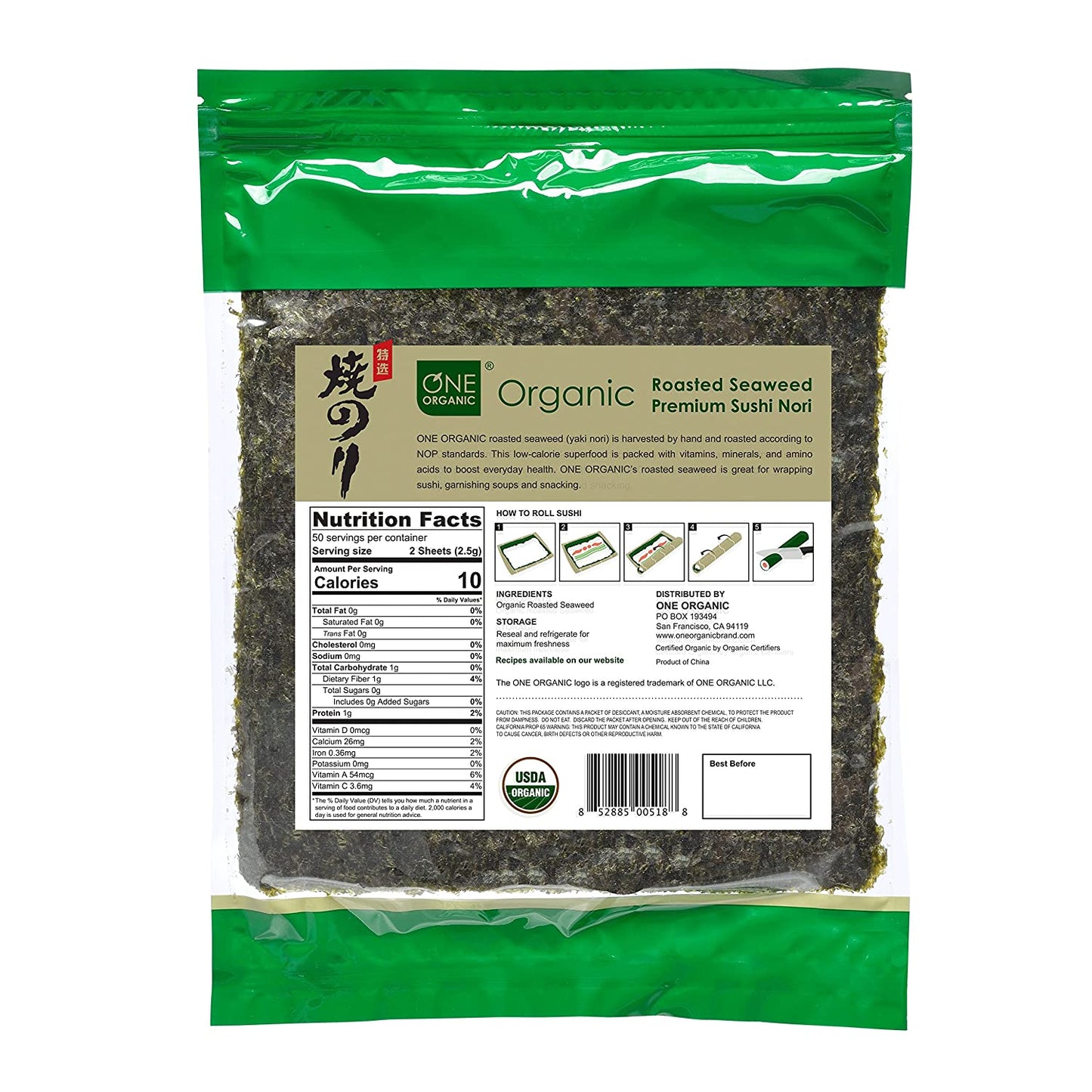 Sushi Nori Premium Roasted Organic Seaweed (50 Full Sheets)