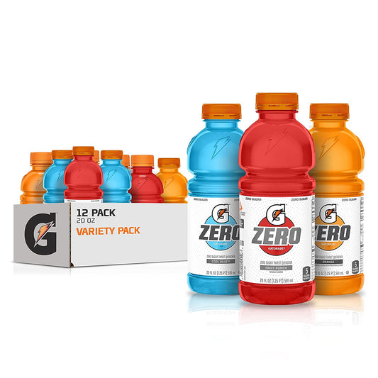 G Zero Thirst Quencher, 3 Flavor Variety Pack, 20Oz Bottles (12 Pack)