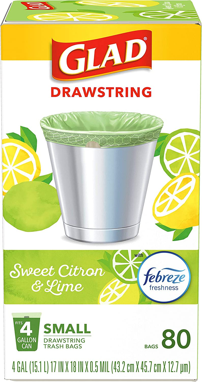 Odorshield Small Drawstring Trash Bags, Sweet Citron & Lime, 80 Count