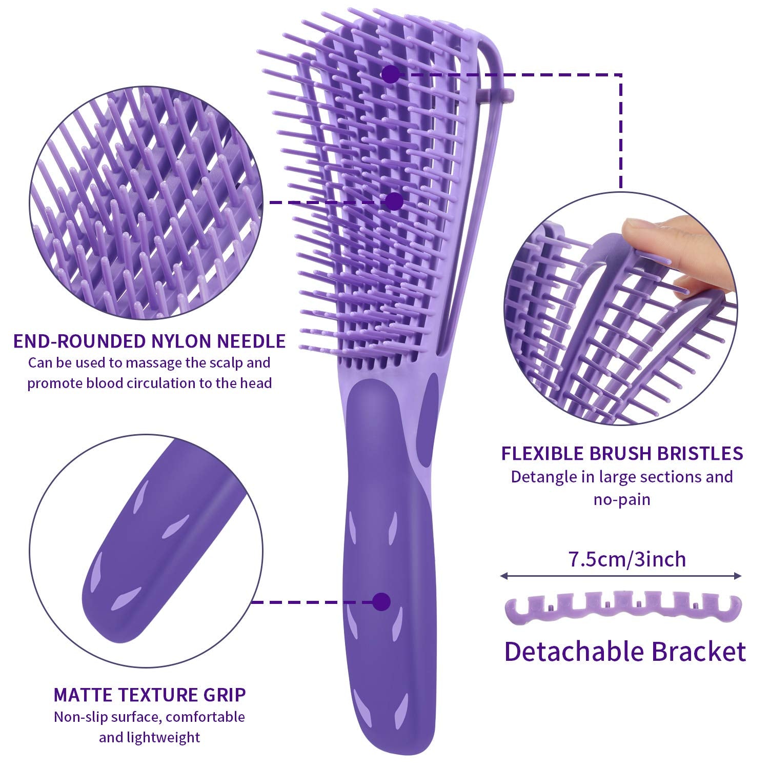 2 Pack Detangling Brush for Curly Hair, Ez Detangler Brush Hair Detangler, Afro Textured 3A to 4C Kinky Wavy for Wet/Dry/Long Thick Curly Hair, Exfoliating for Shiny Curls (Green, Purple)