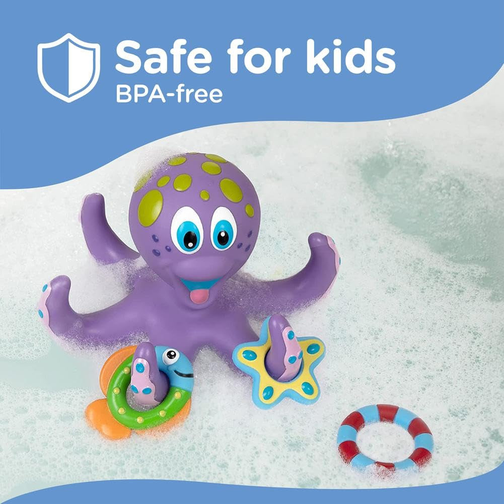 Nuby Floating Purple Octopus with 3 Hoopla Rings Interactive Bath Toy