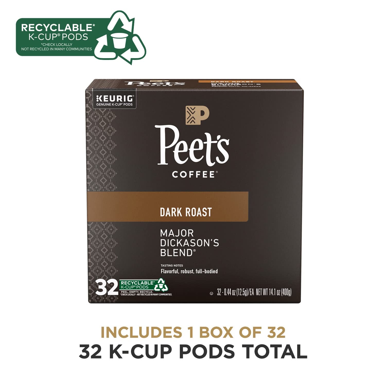 , Dark Roast K-Cup Pods for Keurig Brewers - Major Dickason'S Blend 32 Count (1 Box of 32 K-Cup Pods)