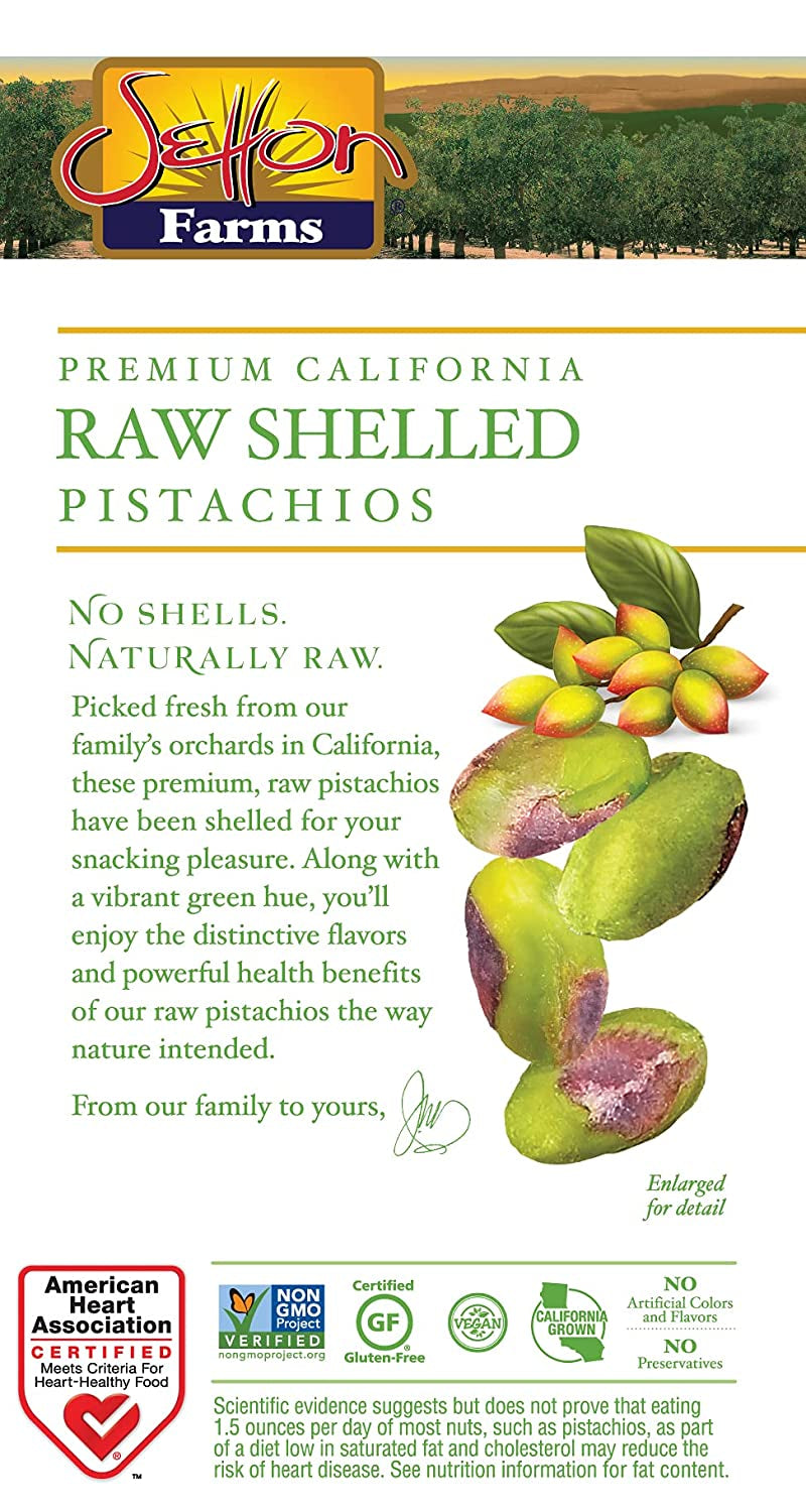 Setton Farms Naturally Raw Shelled Pistachios, No Shell, Non-Gmo Project Verified, Certified Gluten Free, Vegan and Kosher, Heart Healthy Snack, 5 Oz