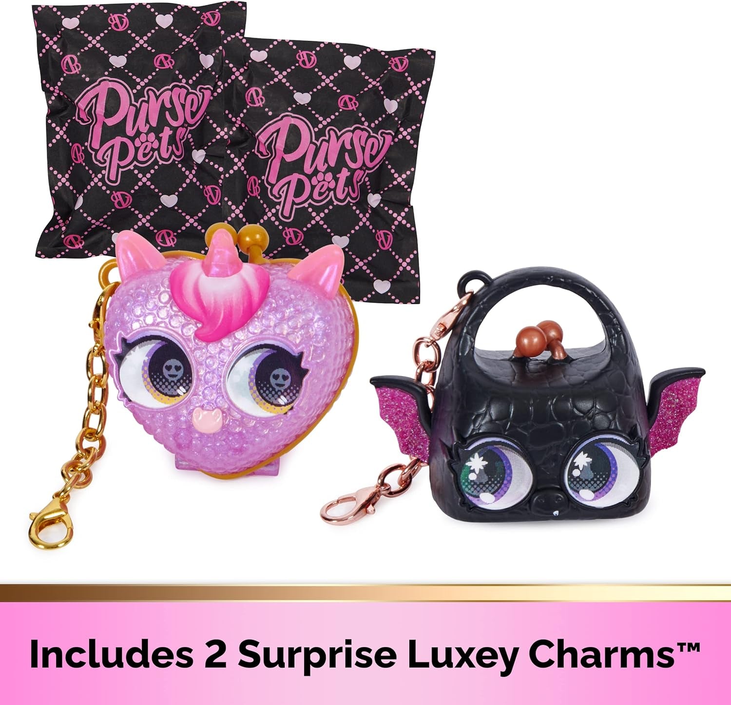 Purse Pets Luxey Charms, 2-Pack Collectible Girls Purse Accessories & Shoulder Bag Charms (Styles May Vary), Blind Box, Stocking Stuffers for Kids