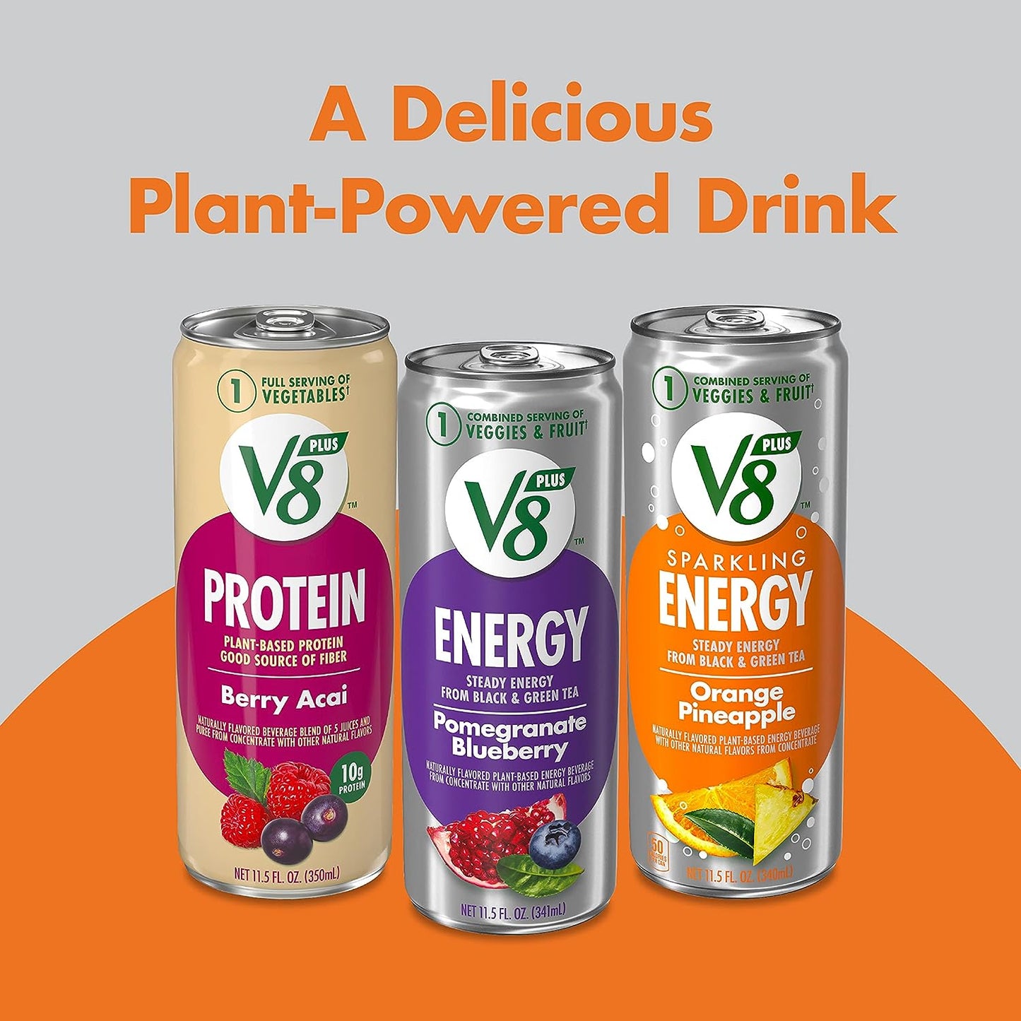 V8 +ENERGY Orange Pineapple Energy Drink, Made with Real Vegetable and Fruit Juices, 8 FL OZ Can (12 Pack)