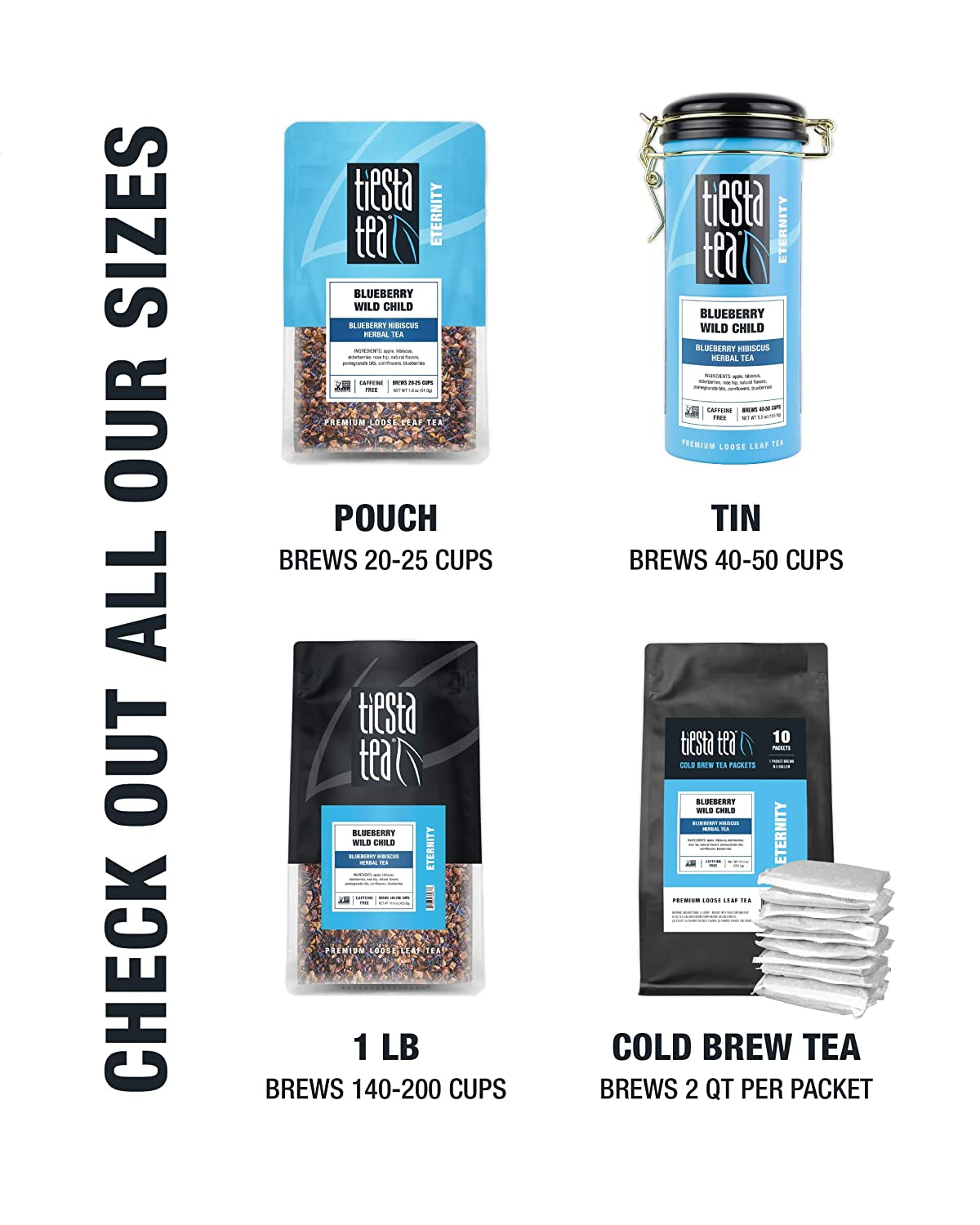 Tiesta Tea - Blueberry Wild Child, Blueberry Hibiscus Herbal Tea, Loose Leaf, up to 25 Cups, Make Hot or Iced, Non-Caffeinated, 1.8 Ounce Resealable Pouch