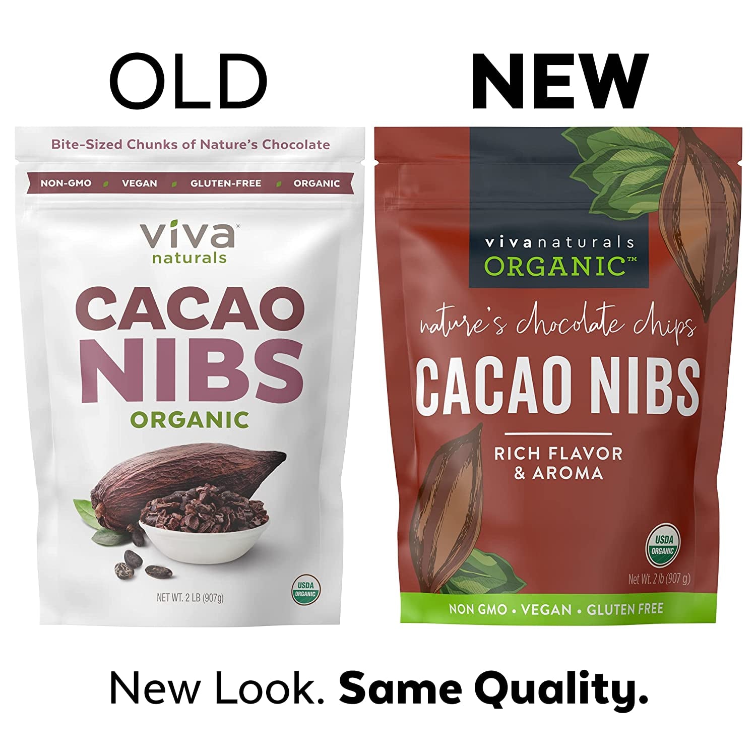 Viva Naturals Organic Cacao Nibs, 2 Lb Bag (907G) - Keto Friendly and Vegan Unsweetened Chocolate Chip Substitute, Perfect for Gluten Free Baking, Cacao Nib Smoothies and More, Non-Gmo and Gluten Free