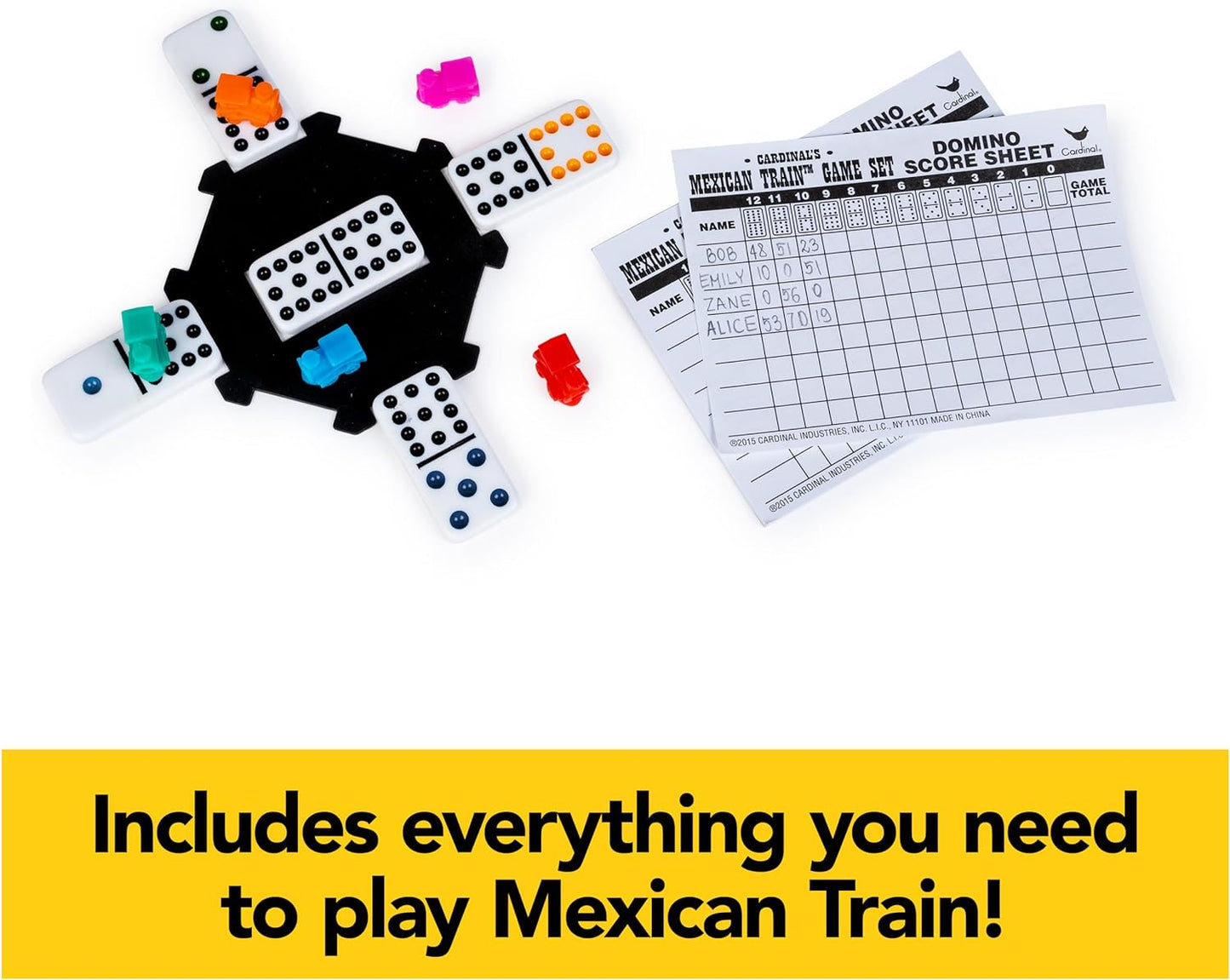 Mexican Train Dominoes Set Tile Board Game in Aluminum Carry Case Games with Colorful Trains for Family Game Night, for Adults and Kids Ages 8 and Up