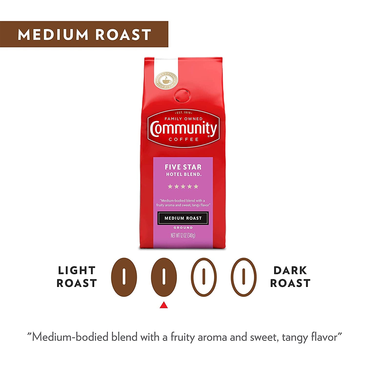 Community Coffee Five Star Hotel Blend™ Medium Roast Ground 12 Oz Gable Top 12 Ounce (Pack of 1)