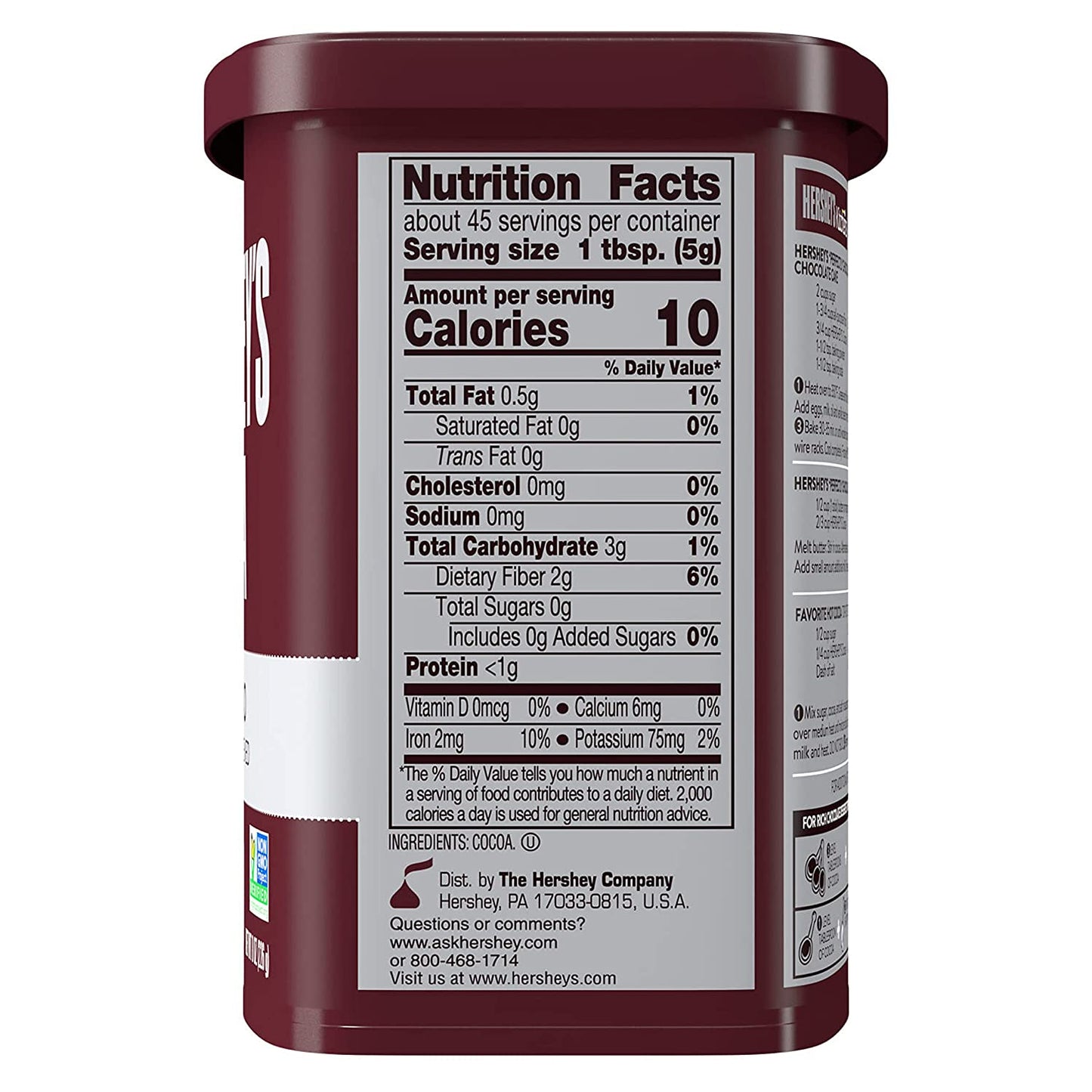 HERSHEY'S Natural Unsweetened Cocoa Container, 8 Oz