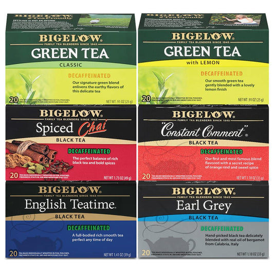 Bigelow Tea Decaffeinated Teas 6 Flavor Variety Pack, 20 Count (Pack of 6), 120 Total Tea Bags