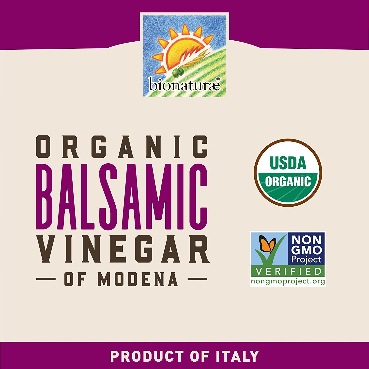 Bionaturae Vinegar Balsamic - Organic Balsamic Vinegar, Modena Balsamic Vinegar, Acidity 6%, USDA Certified Organic, Recyclable Glass, 100% Authentic Italian Balsamic Vinegar - 17 Fl Oz