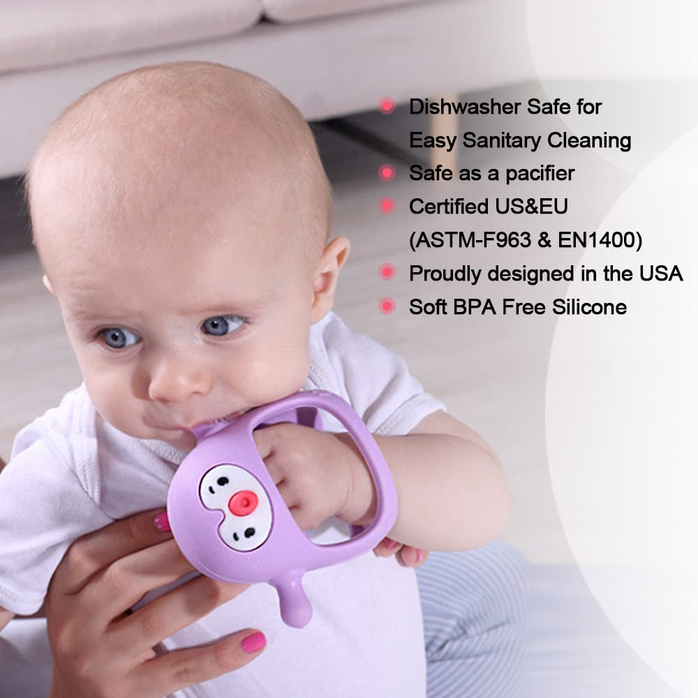 Smily Mia Penguin Baby Teething Toys for 3-6Months, Infant Handheld Pacifiers 0-6Months, 3Months Old Baby Must Haves, 4Months Old Toys for Babies, Light Grey…