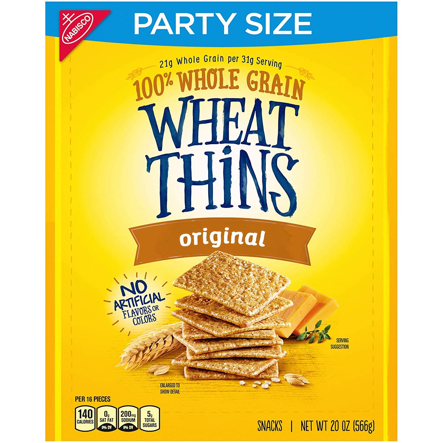 Wheat Thins Original Whole Grain Wheat Crackers, Party Size, 20 Oz Box