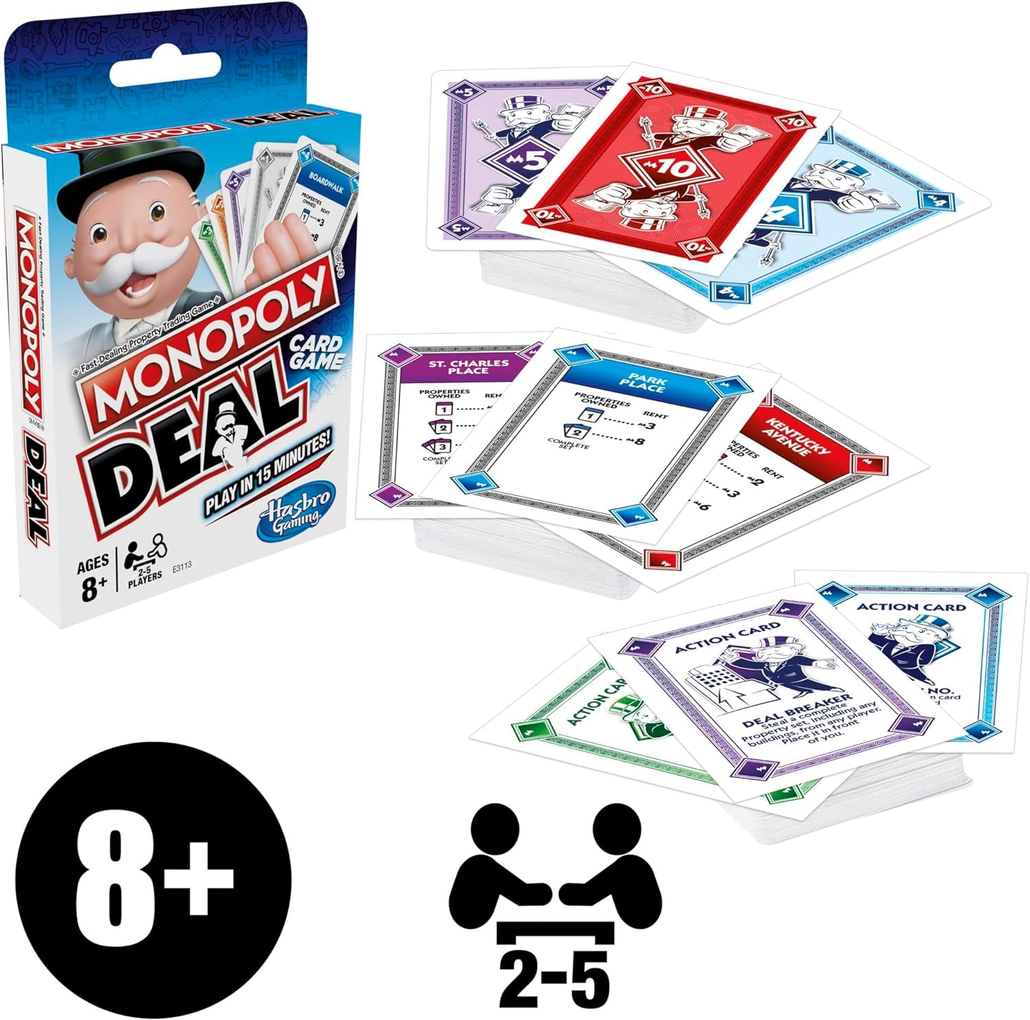 Monopoly Deal Quick-Playing Card Game for Families, Kids Ages 8 and up and 2-5 Players