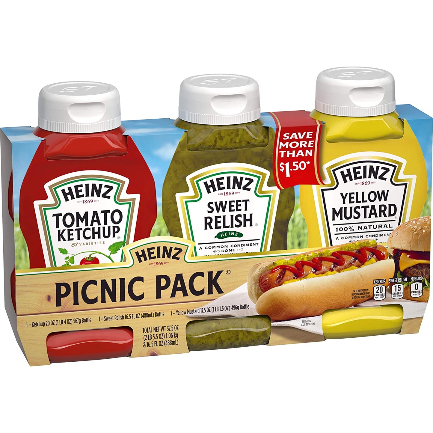 Heinz Tomato Ketchup, Relish, and Mustard Picnic Pack, 3 Count