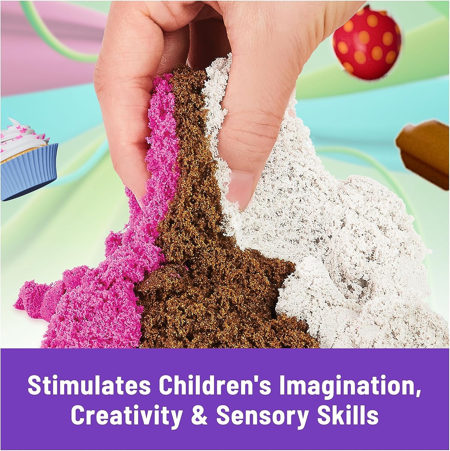 Kinetic Sand Scents, Ice Cream Treats Playset with 3 Colors of All-Natural Scented Play Sand & 6 Serving Tools, Sensory Toys, Christmas Gifts for Kids