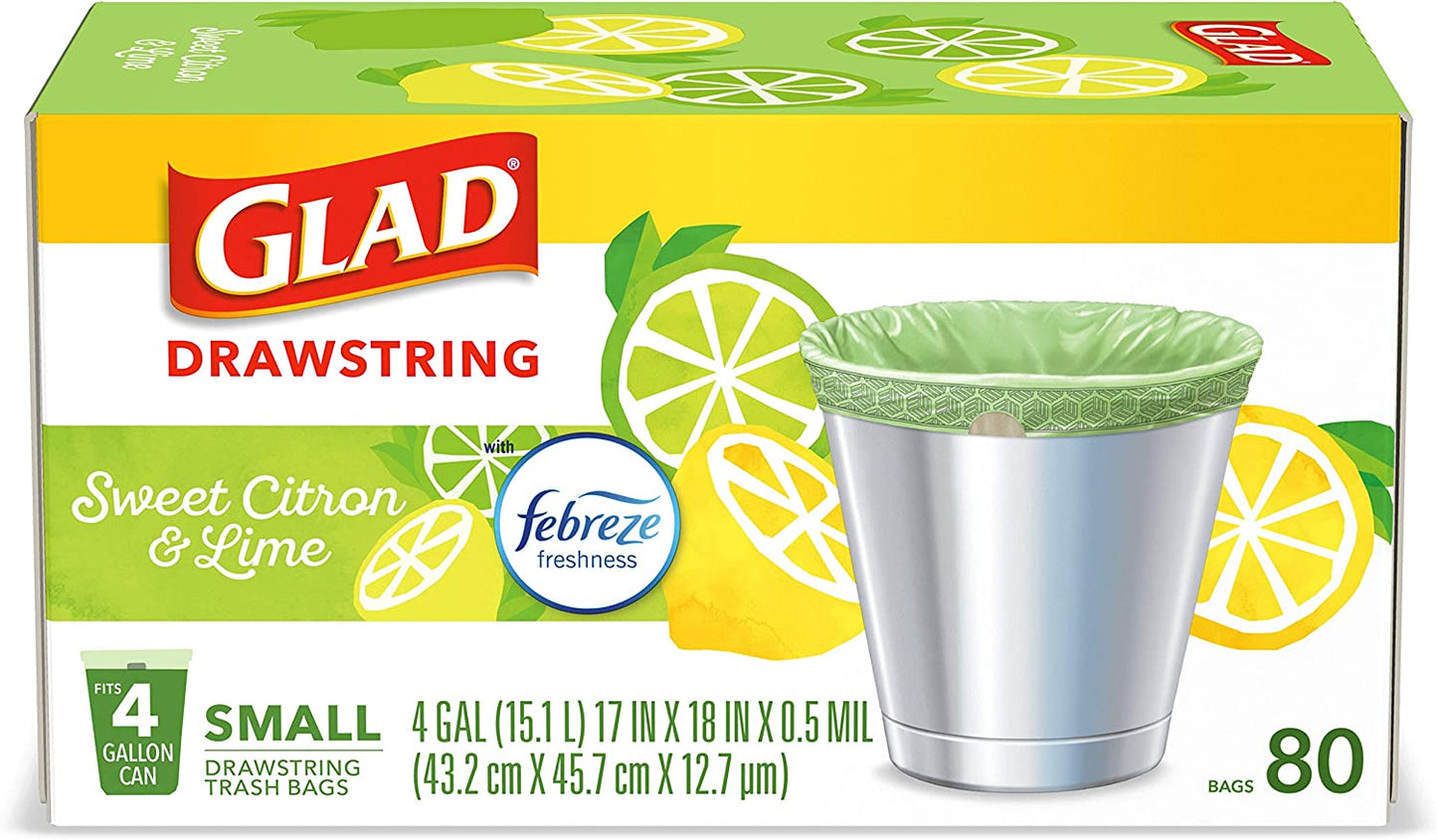 Odorshield Small Drawstring Trash Bags, Sweet Citron & Lime, 80 Count