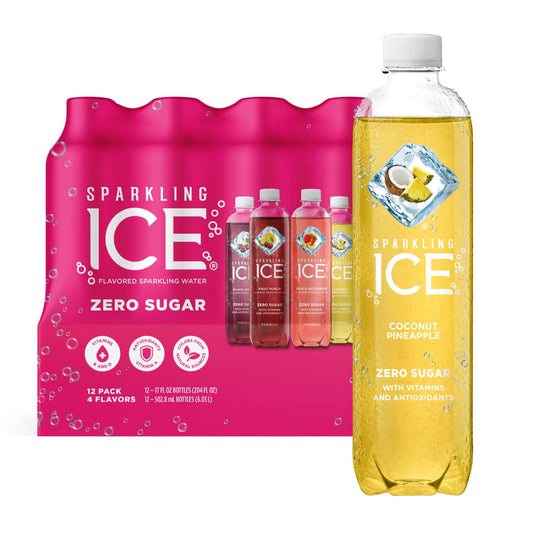 Sparkling ICE Black Cherry, Peach Nectarine, Coconut Pineapple, Pink Grapefruit - Variety Pack, 17 Fl Oz (Pack of 12)