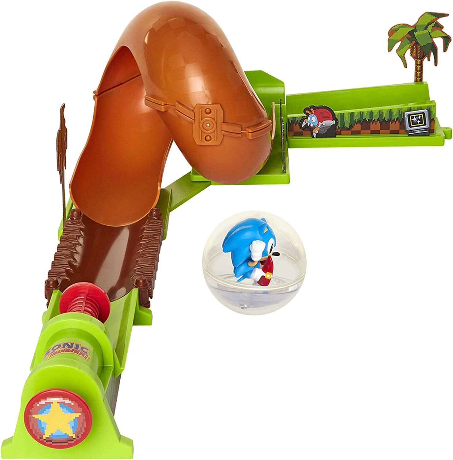 Sonic the Hedgehog Pinball Green Hill Zone , Track Play Set, 9 Piece, with Looping Action & Automatic Bumper Exclusive Sonic Sphere Included, for Ages 3+