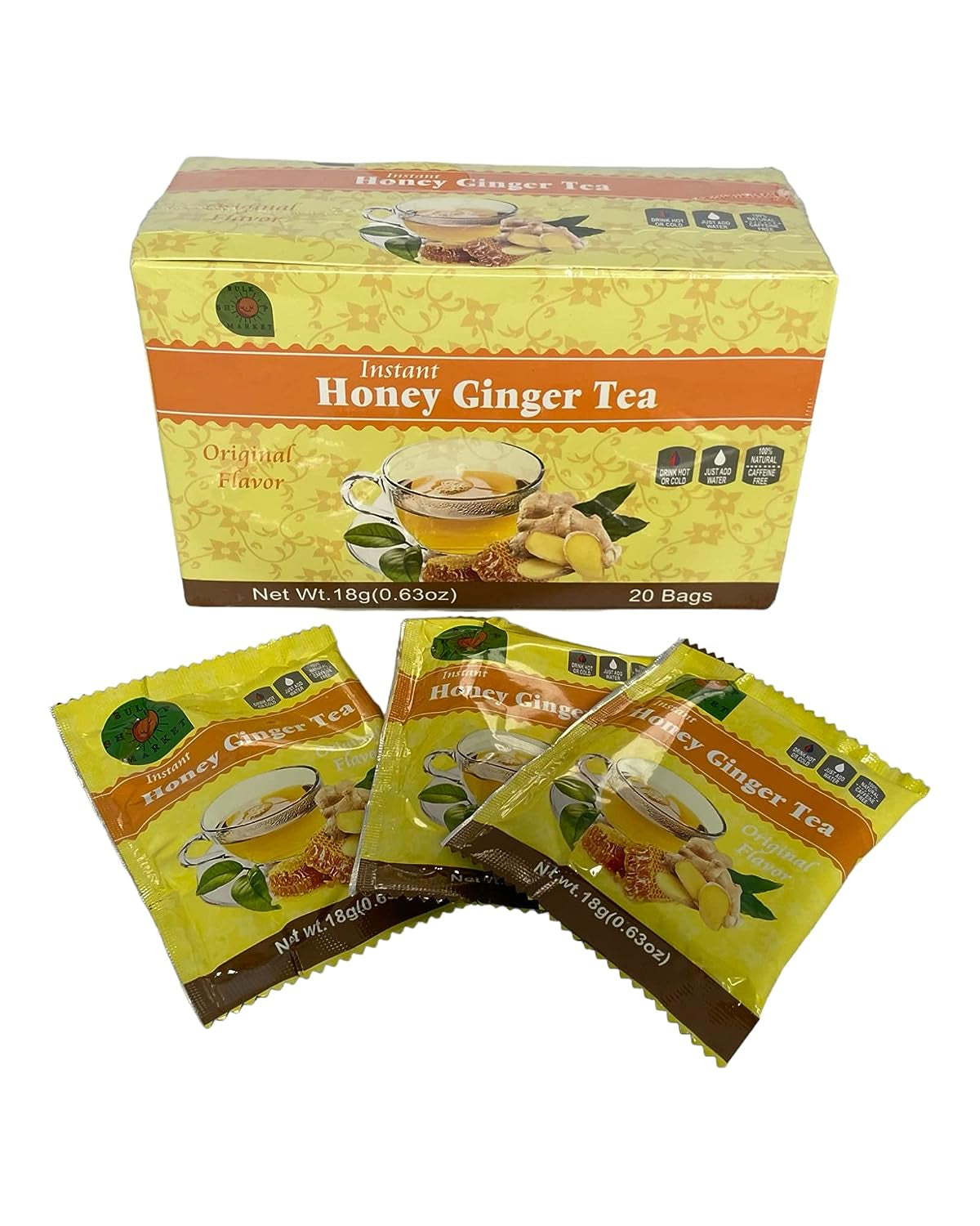 BULKSHOPMARKET INSTANT HONEY GINGER TEA 20 SACHETS 100% PURE for HOT or COLD (1)