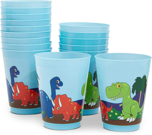 BLUE PANDA Dinosaur Reusable Plastic Party Cups – Pack of 16 – Blue