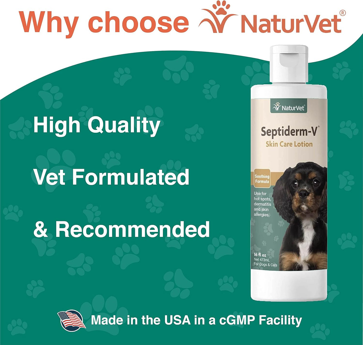 Naturvet Septiderm-V Skin Care Lotion for Dogs & Cats – Pet Health Supplement for Dermatitis, Dog Skin Allergies, Itching, Hot Spots, Cat Rashes – Pet Lotion, Grooming Aid – 16 Oz.