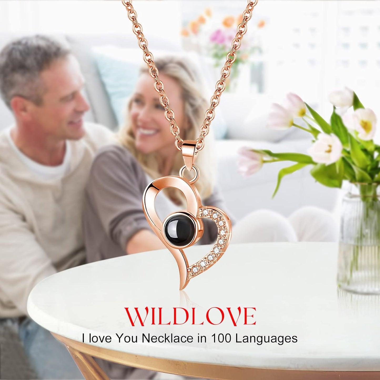 WILDLOVE Preserved Real Rose with I Love You Necklace, Valentines Day Gifts for Her, Forever Flowers Gifts for Women, Mom, Wife and Girlfriend, Anniversary Birthday Gifts for Women