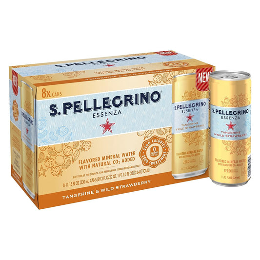 S.Pellegrino Essenza Tangerine Wild Strawberry Flavored Mineral Water with CO2 Added, 11.15 Fl Oz Can