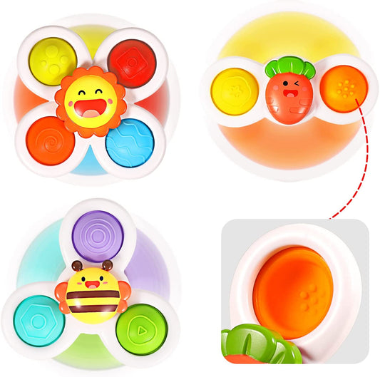 3PCS ALASOU Simple Pop up Suction Cup Spinner Toys for 1 2 Year Old Boy Girl|Novelty Spinning Tops Toddler Toys Age 1-2|1 2 Year Old Boy Birthday Gift for Infant|Sensory Toys for Toddlers 1-3