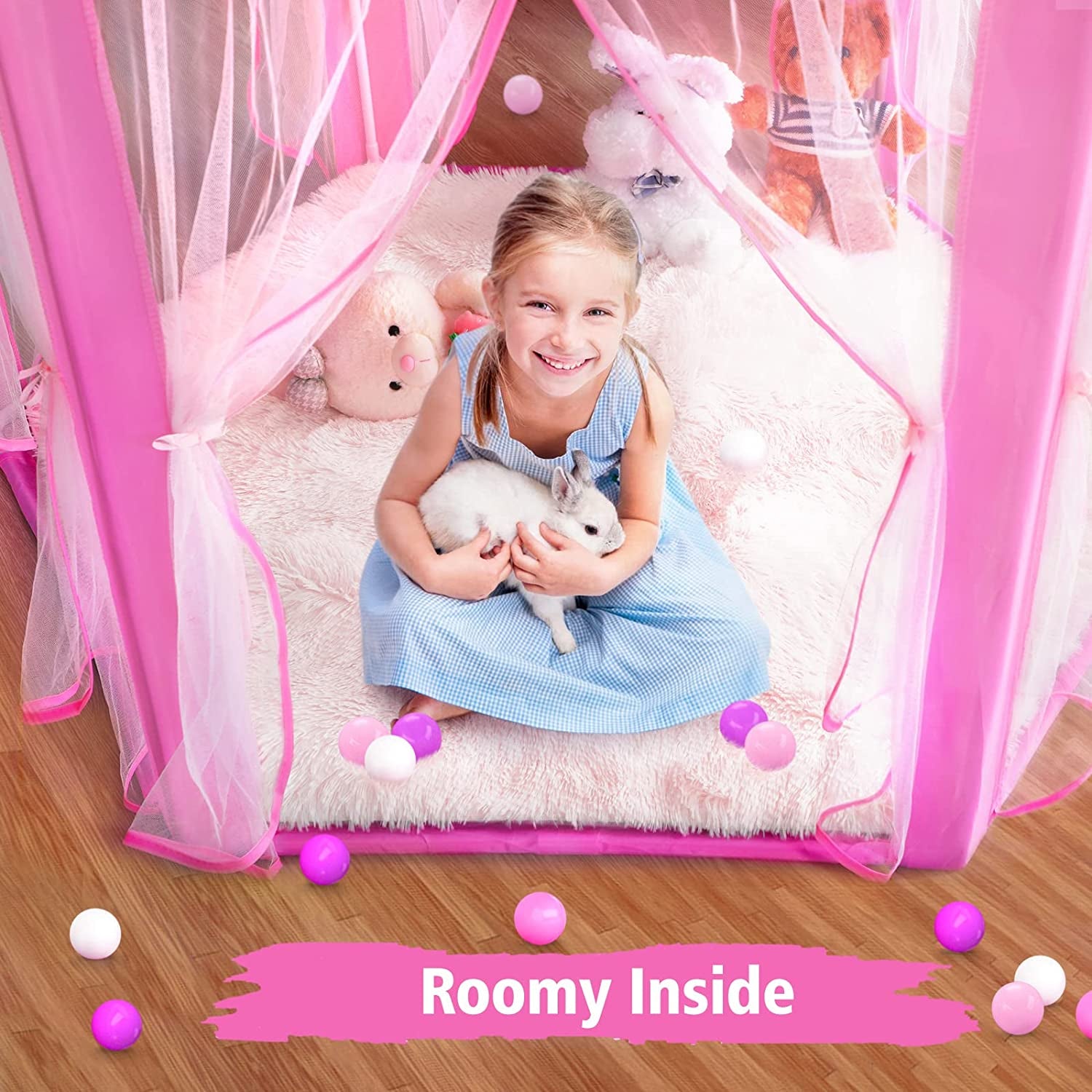 Monobeach Princess Tent Girls Large Playhouse Kids Castle Play Tent with Star Lights Toy for Children Indoor and Outdoor Games, 55'' X 53'' (Dxh)