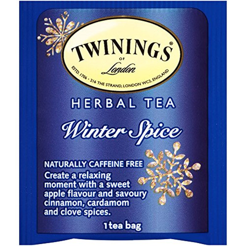 Twinings Tea Winter Spice Herbal Tea, Floral Chamomile Tea with Cinnamon Apple Spice & Sweet Cardamom, Caffeine Free, Soothing Hot Tea, Iced Tea or Cold Brew Beverage, 2 Pack - 20 Tea Bags per Box