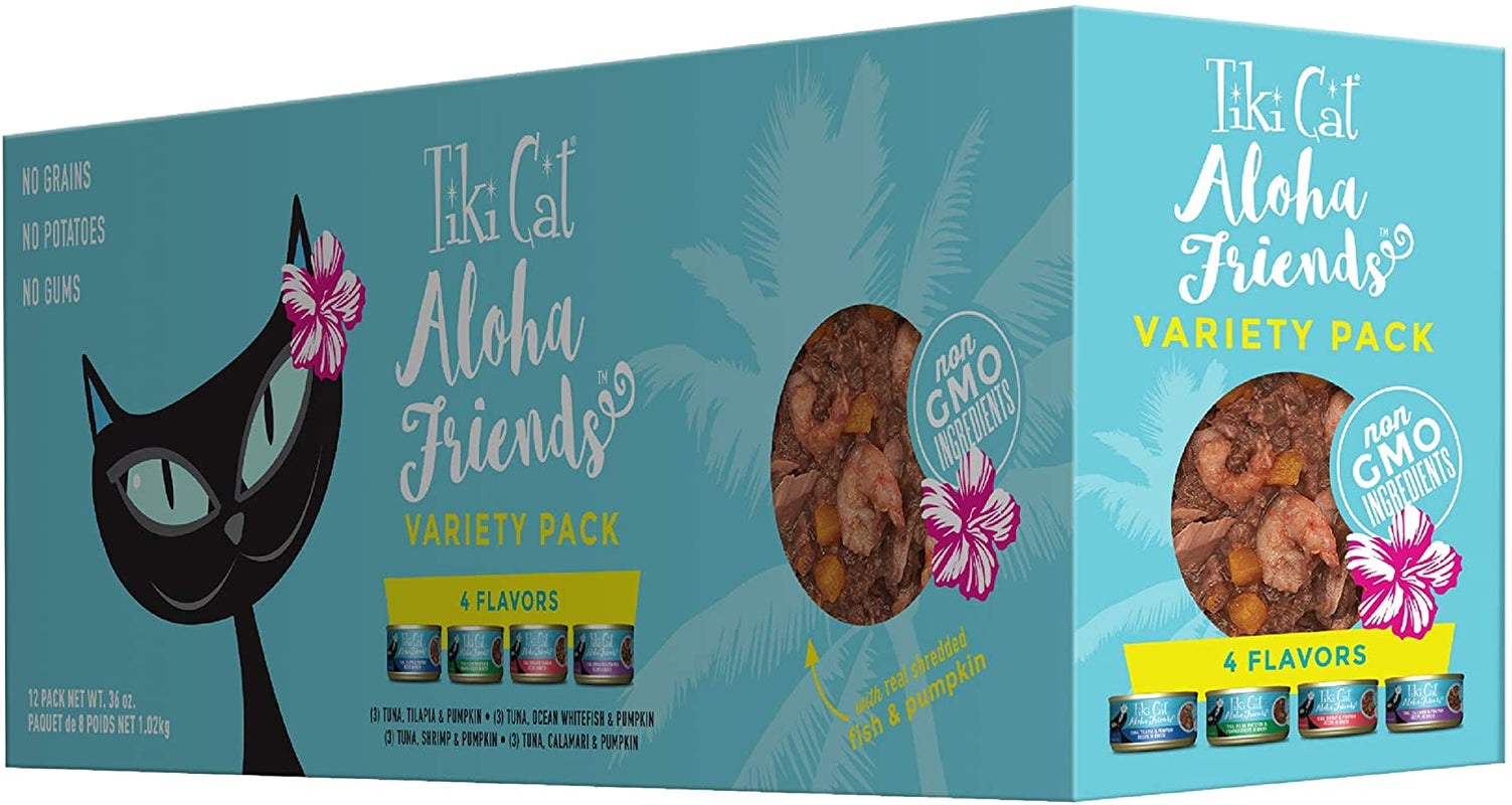 Tiki Cat Aloha Friends Variety Pack, Seafood Flavors with Pumpkin, Wet, High-Protein & High-Moisture Cat Food, for All Life Stages, 3 Oz. Cans (Case of 12)