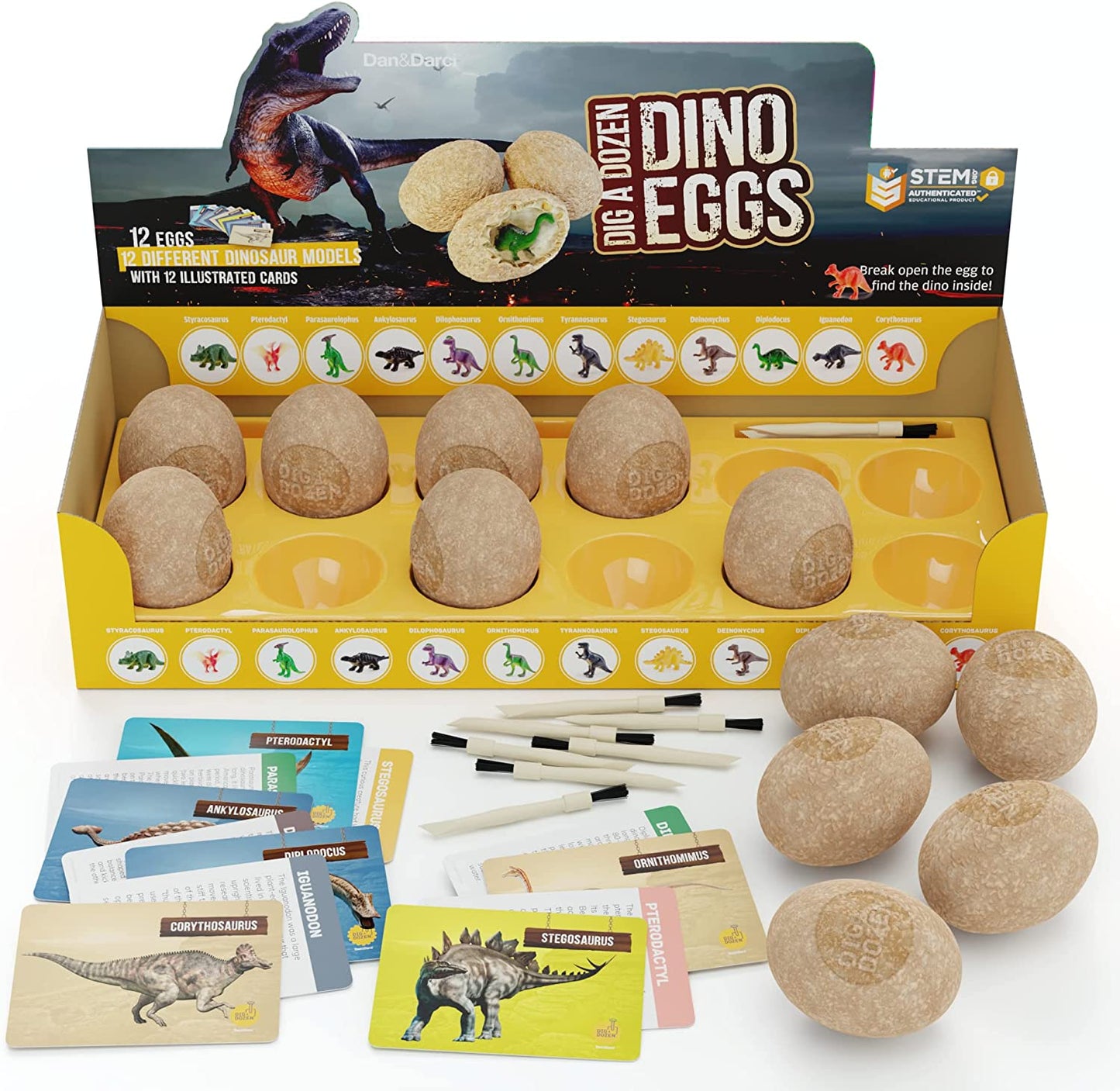 Dig a Dozen Dino Eggs Kit - Break Open 12 Unique Dinosaur Eggs and Discover 12 Cute Dinosaurs - Easter Archaeology Science STEM Gift (Dinosaurs)