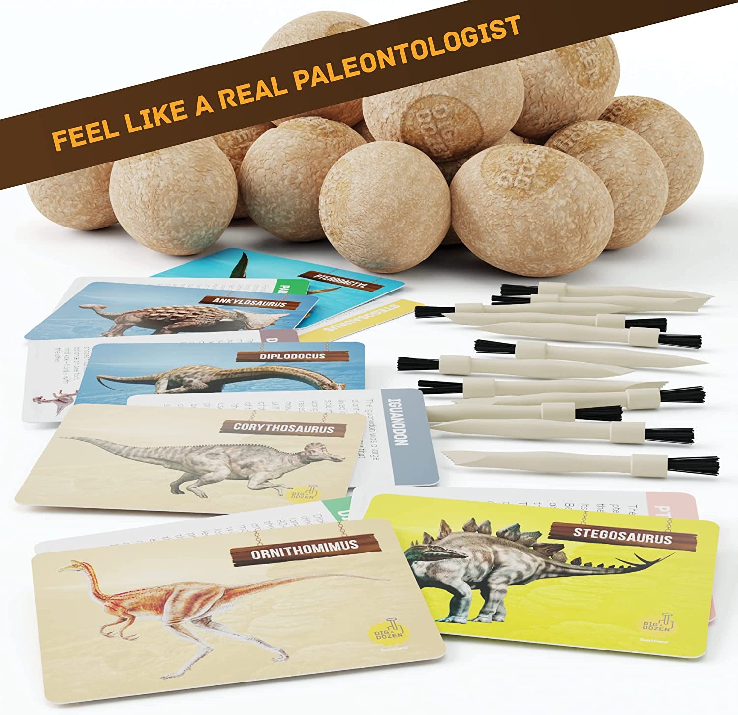 Dig a Dozen Dino Eggs Kit - Break Open 12 Unique Dinosaur Eggs and Discover 12 Cute Dinosaurs - Easter Archaeology Science STEM Gift (Dinosaurs)