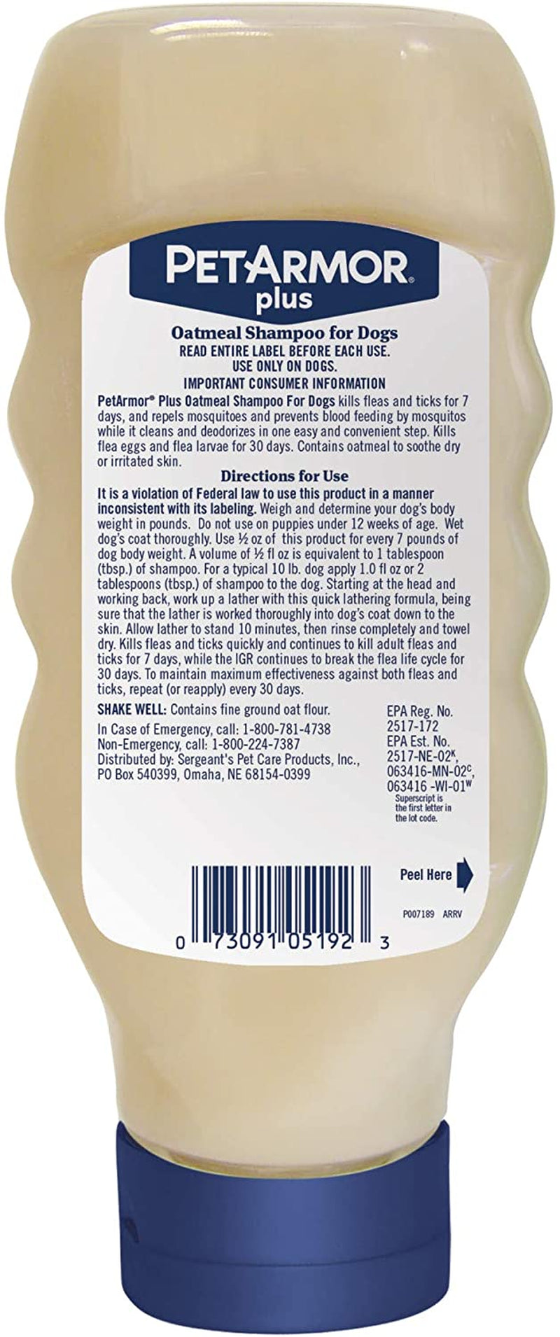 Petarmor plus Flea & Tick Protection Oatmeal Shampoo for Dogs, 18Oz