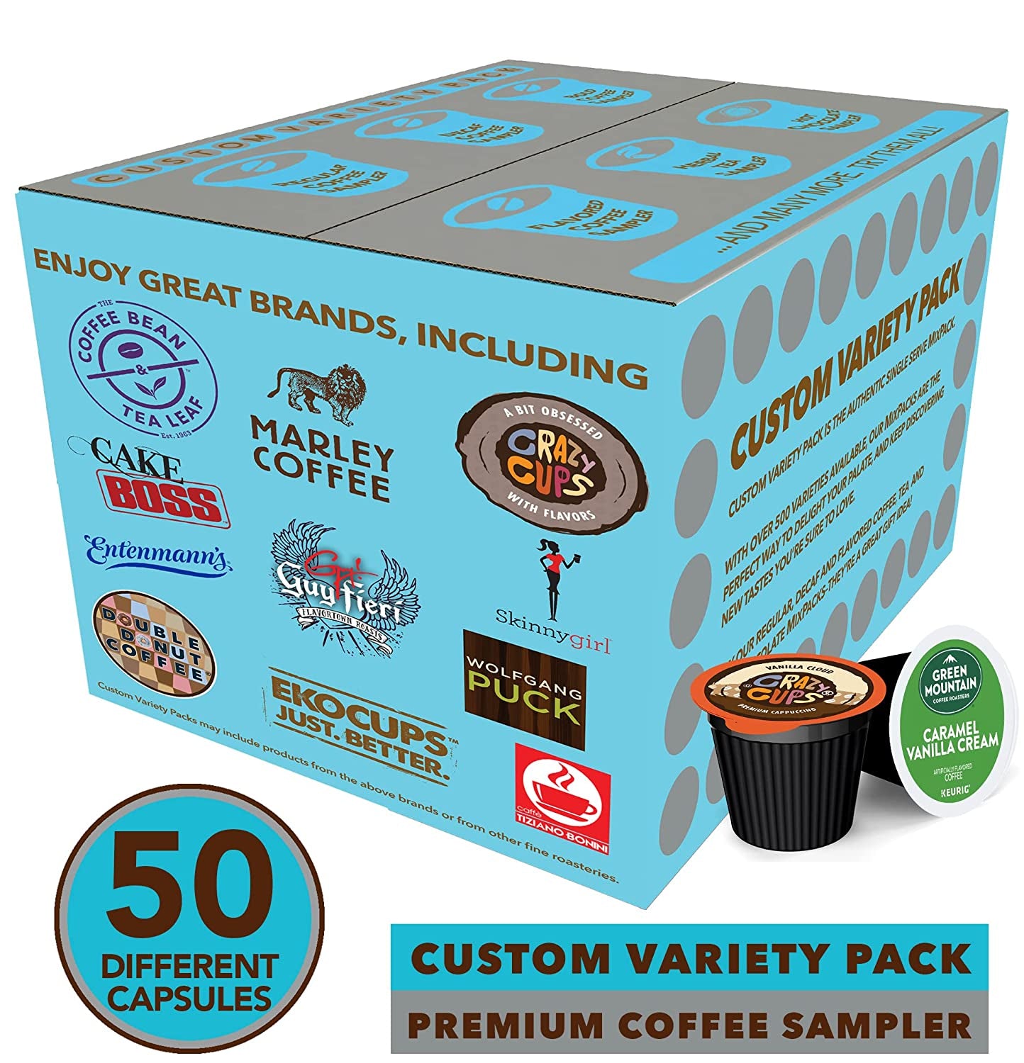 Variety Pack of Coffee, Tea, and Hot Chocolate - Great Sampler of Coffee, Tea, and Hot Cocoa for Keurig K Cups Machines - Great Gift for Coffee Lovers, No Duplicates, 50 Count (Pack of 1)