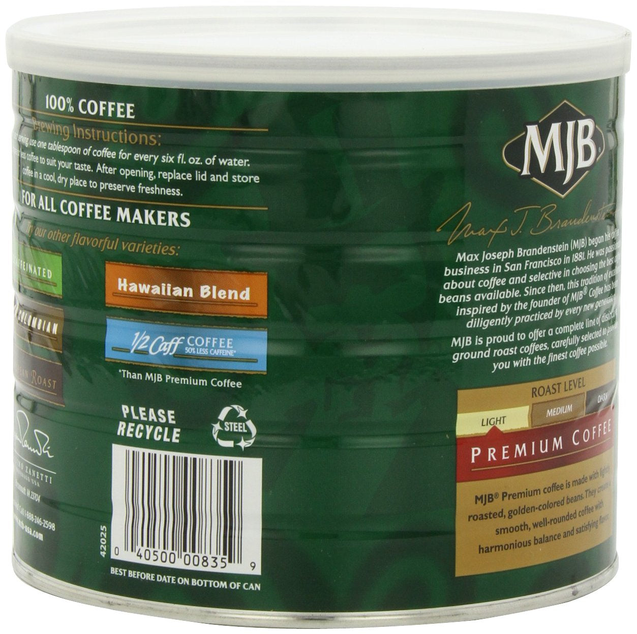 MJB Coffee, Premium Blend Ground Coffee, Light Roast, 26 Ounce