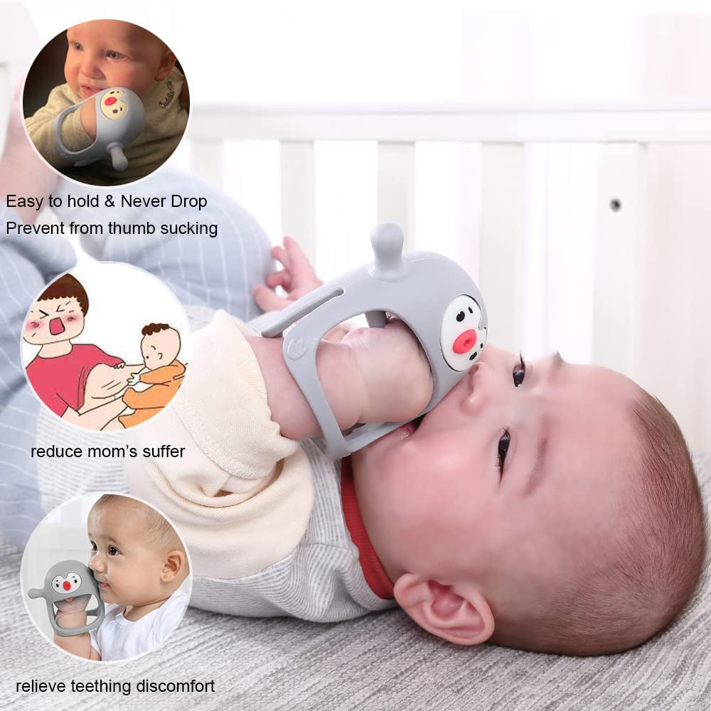 Smily Mia Penguin Baby Teething Toys for 3-6Months, Infant Handheld Pacifiers 0-6Months, 3Months Old Baby Must Haves, 4Months Old Toys for Babies, Light Grey…