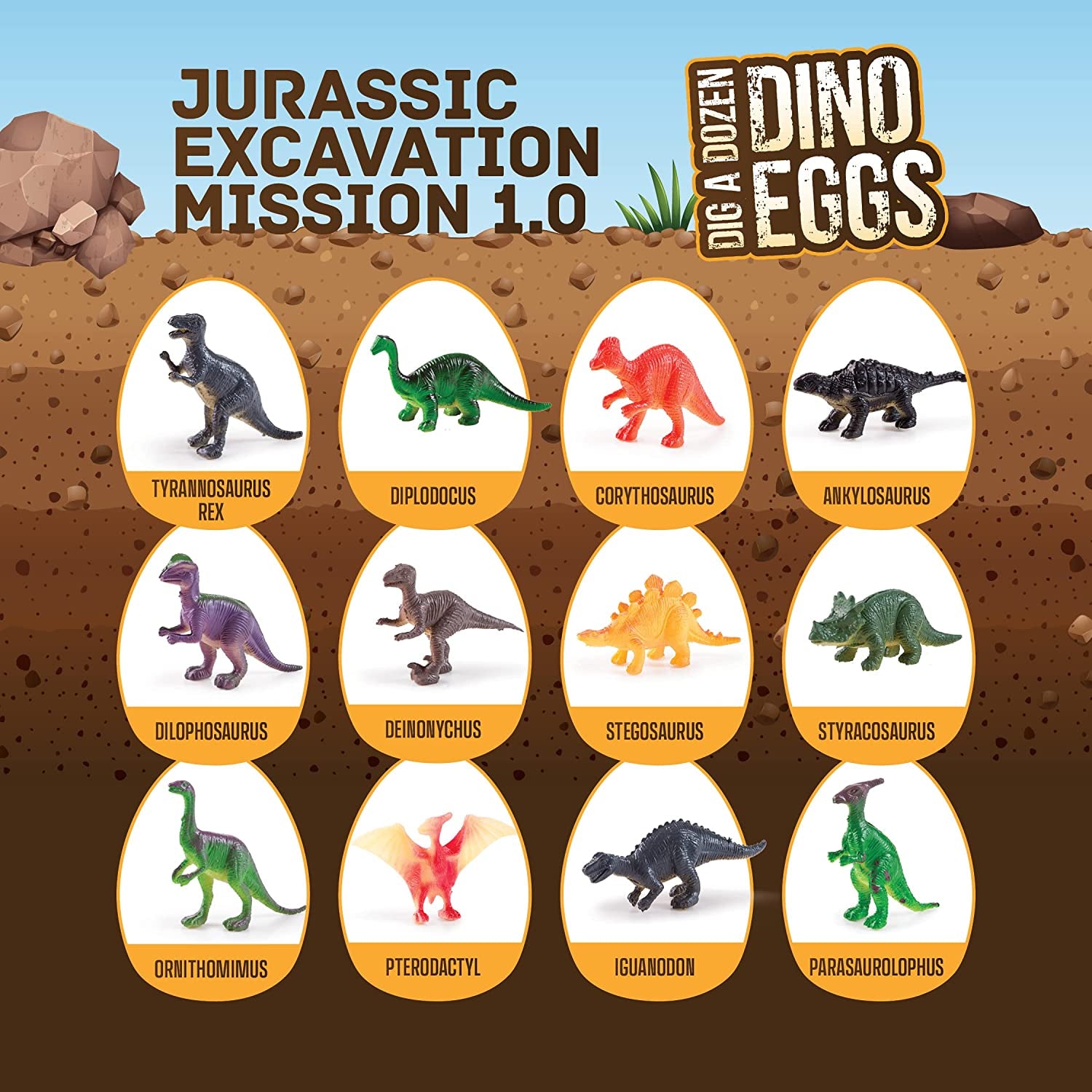 Dig a Dozen Dino Eggs Kit - Break Open 12 Unique Dinosaur Eggs and Discover 12 Cute Dinosaurs - Easter Archaeology Science STEM Gift (Dinosaurs)