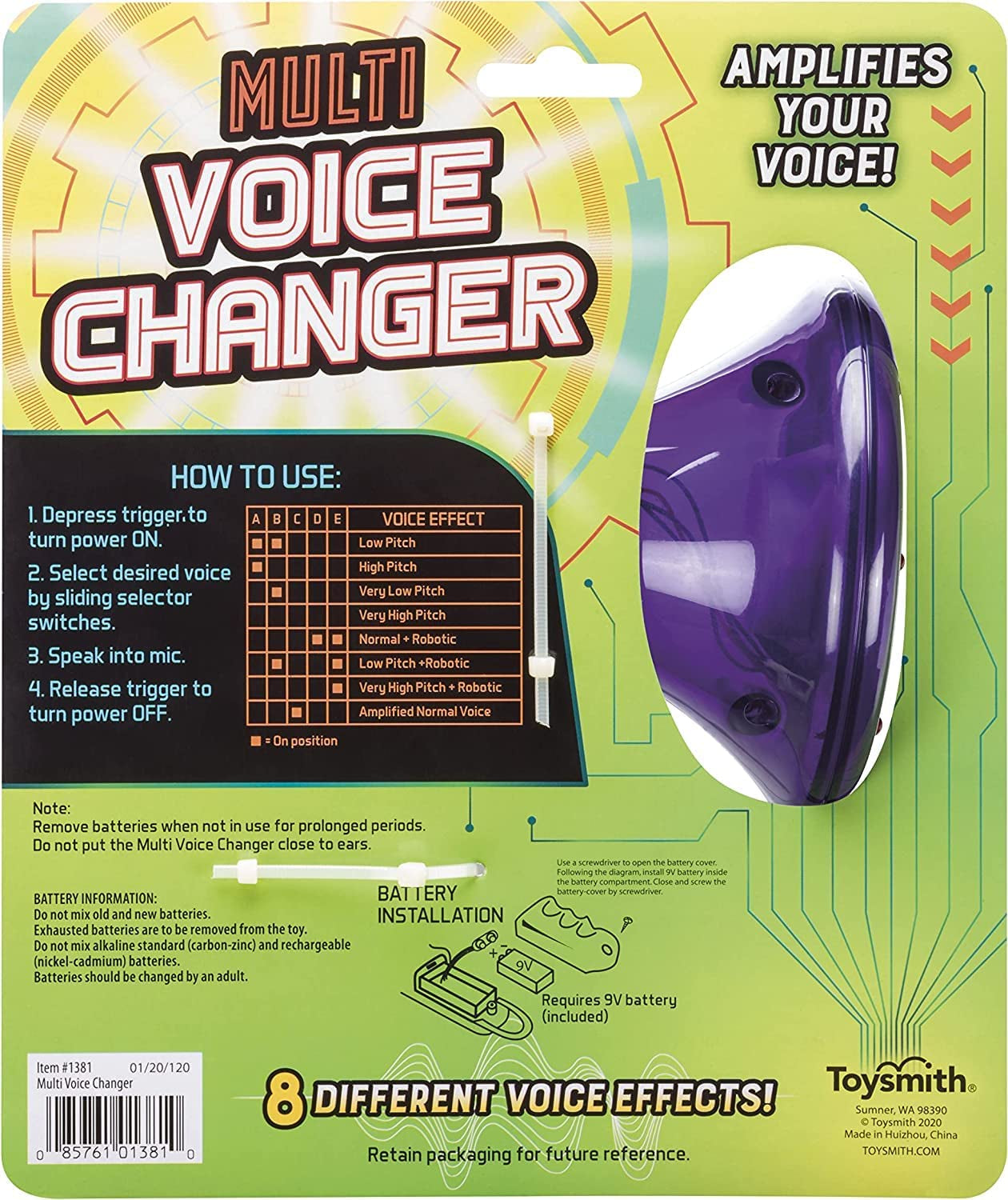 Toysmith Tech Gear Multi Voice Changer, Amplifies Voice with 8 Different Voice Effects, for Boys & Girls Ages 5+, Colors Vary