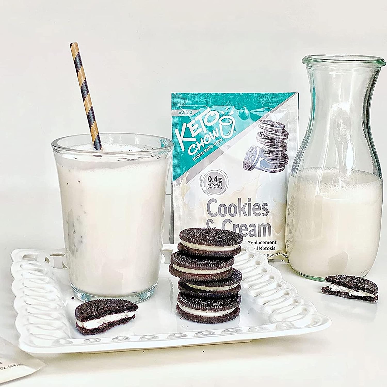 Keto Chow Cookies and Cream | Keto Meal Replacement Shake Powder | Nutritionally Complete Keto Food | Low Carb Keto Meals | Delicious Easy Meal Substitute Drink | Protein Rich You Choose the Fat| Single Meal Sample