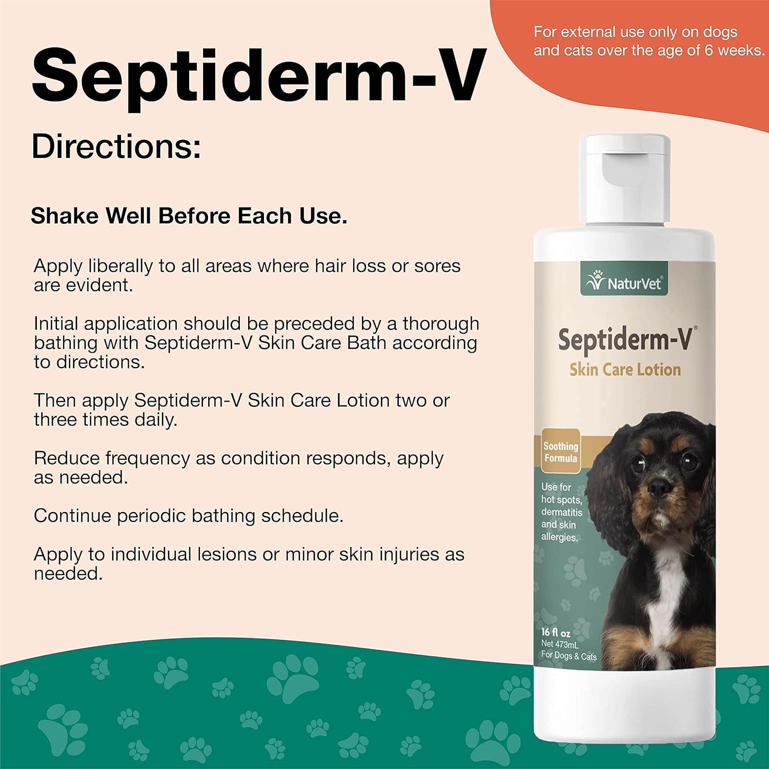 Naturvet Septiderm-V Skin Care Lotion for Dogs & Cats – Pet Health Supplement for Dermatitis, Dog Skin Allergies, Itching, Hot Spots, Cat Rashes – Pet Lotion, Grooming Aid – 16 Oz.