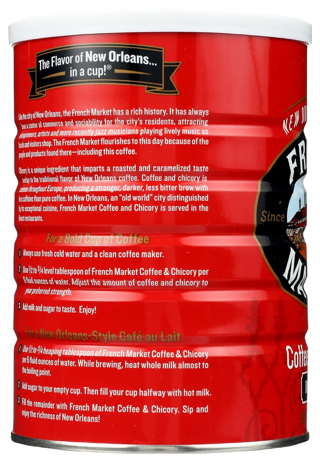 French Market Coffee, Coffee & Chicory, Dark Roast Ground Coffee, 12-Ounce Metal Can