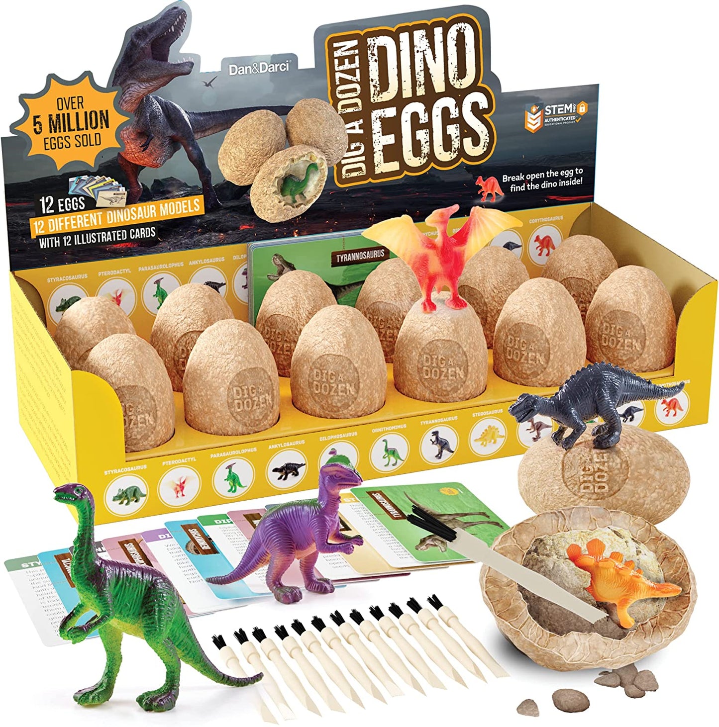 Dig a Dozen Dino Eggs Kit - Break Open 12 Unique Dinosaur Eggs and Discover 12 Cute Dinosaurs - Easter Archaeology Science STEM Gift (Dinosaurs)