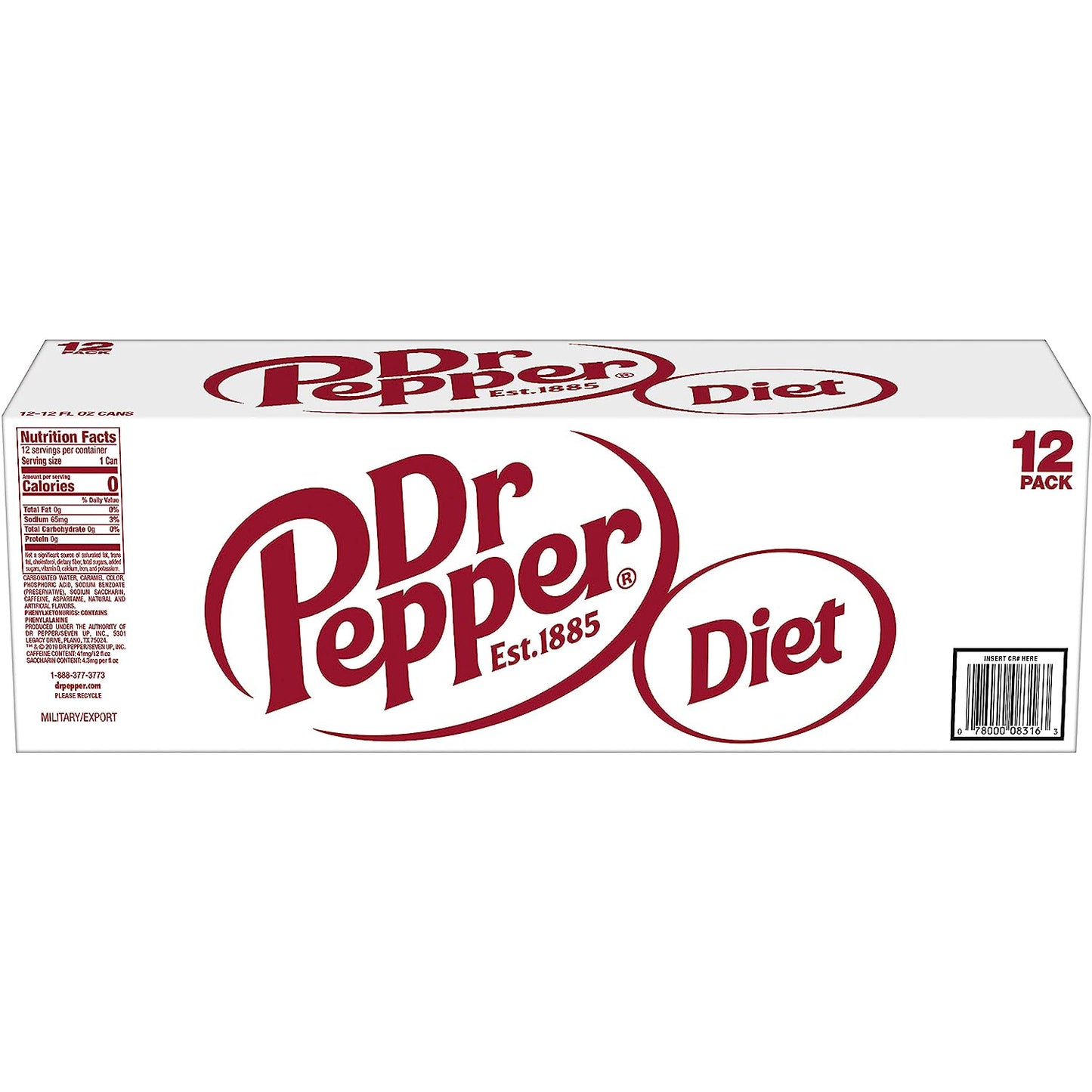 DR PEPPER Diet Soda, 12 Fl Oz Cans, 12 Pack