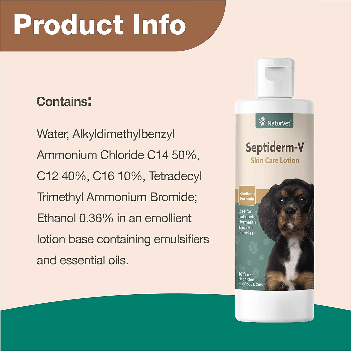 Naturvet Septiderm-V Skin Care Lotion for Dogs & Cats – Pet Health Supplement for Dermatitis, Dog Skin Allergies, Itching, Hot Spots, Cat Rashes – Pet Lotion, Grooming Aid – 16 Oz.