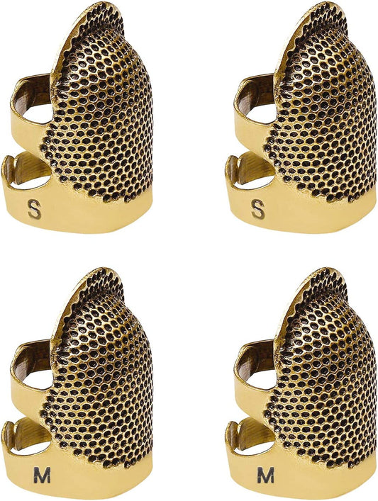 4 Pack Sewing Thimble Finger Protector, Adjustable Finger Metal Shield Protector Pin Needles Sewing Quilting Craft Accessories DIY Sewing Tools Needlework(2 Sizes)